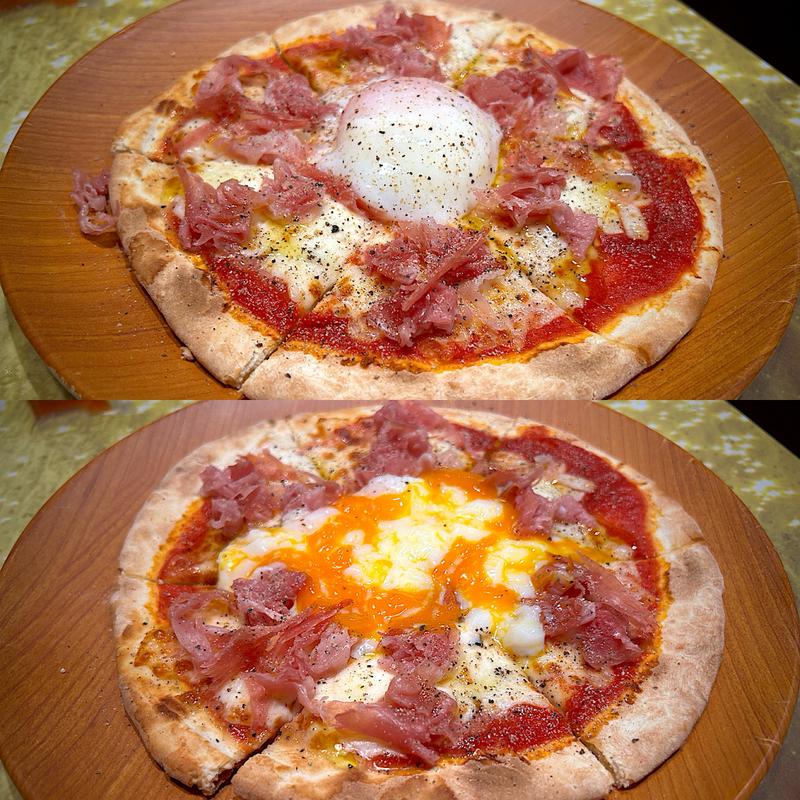 バッファローモッツァレラのマルゲリータピザ+ハモン・セラーノ+半熟卵(サイゼリヤ 長町駅西口店 )