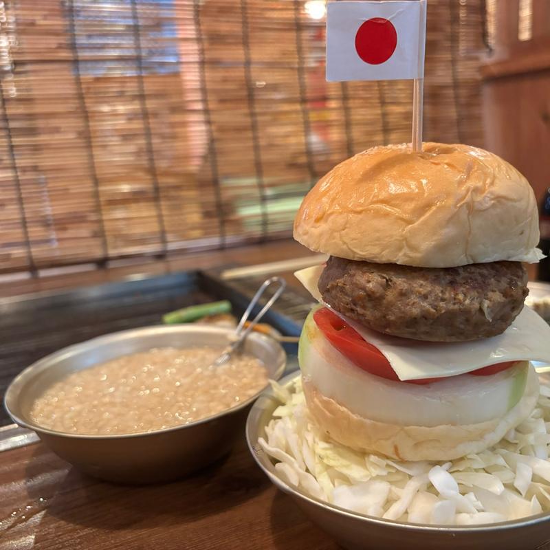 ハンバーガーもんじゃ(ウサギよりカメ２ もんじゃ焼き 大名)