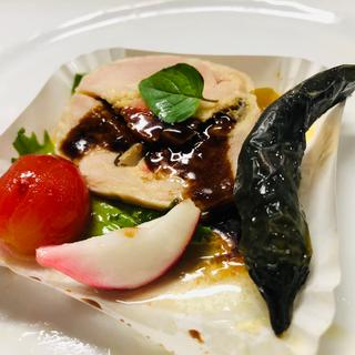 鹿児島産若鶏ガランティーヌと野菜のグレック_36ぷらす3 フレンチ松花堂弁当