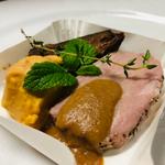 霧島山麓ひなもりポークヒレのロースト かぼちゃのニョッキ_36ぷらす3 フレンチ松花堂弁当(フランス厨房 旬彩 中央駅店 )