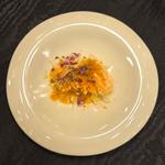甘鯛の鱗焼き 唐墨と花穂紫蘇 サフラン香るヴァンブランソース