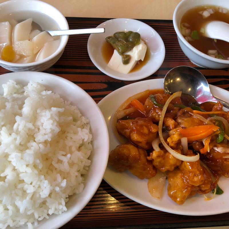 鶏肉の甘酢定食(聚宝)