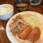 生姜焼きとハムカツ