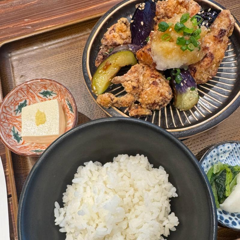 鶏から揚げと茄子のみぞれ和え定食(乙こん)