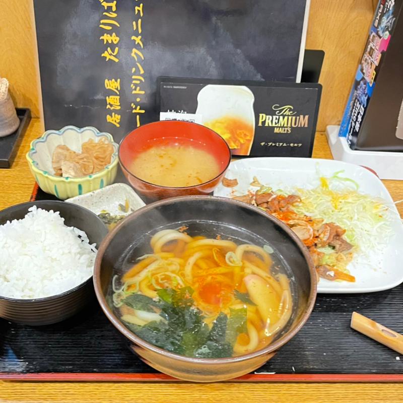 豚ホルモン味噌炒め定食＋うどん(たまりば)