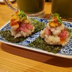 白子・塩雲丹・いくらのご褒美包み(鮨・酒・肴 杉玉 大船)