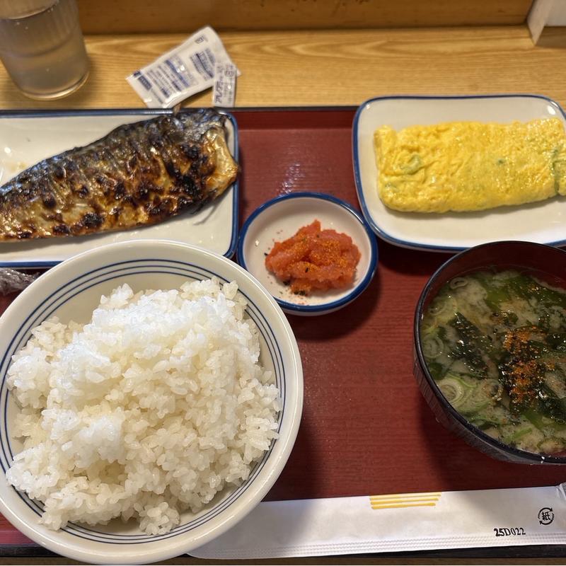 ごはん　味噌汁　明太子　さば塩　厚焼き玉子(まいどおおきに食堂 三郷たかの食堂)