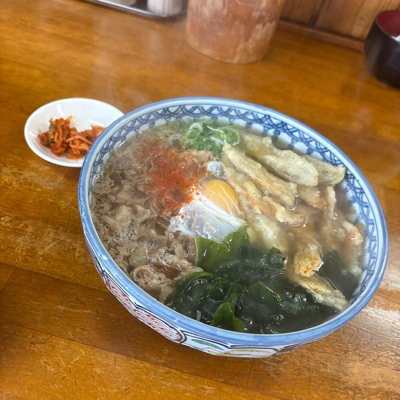 肉ごぼううどん（たまごトッピング）(天ぷらうどん)