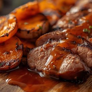 さつま芋と鴨の炭火焼 ～柚子胡椒ソース～(七つの月の夢 )