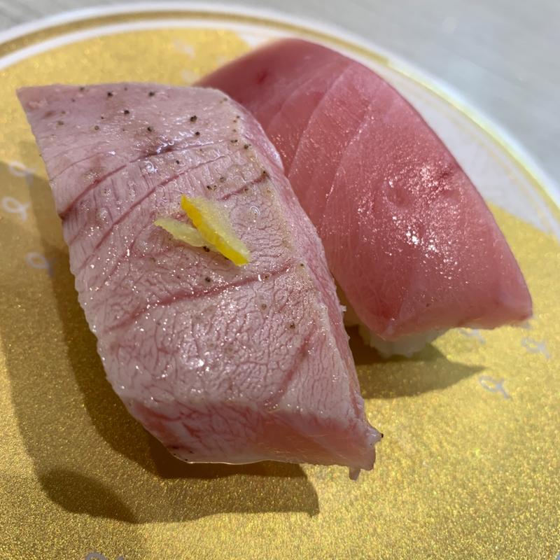 厳選鮪中とろ食べ比べ(中とろ&炙りゆず塩)(はま寿司 池袋グリーン大通り店)