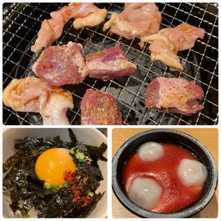 ほりにし焼肉 やみつきハラミ(ポーク)、幻の鶏ハラミ、韓国のり玉ごはん、やわもちアイス(ラズベリーチーズ)(焼肉きんぐ 草津店)