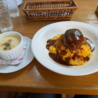 ハンバーグオムライスS(スープorサラダ、ドリンクセット)