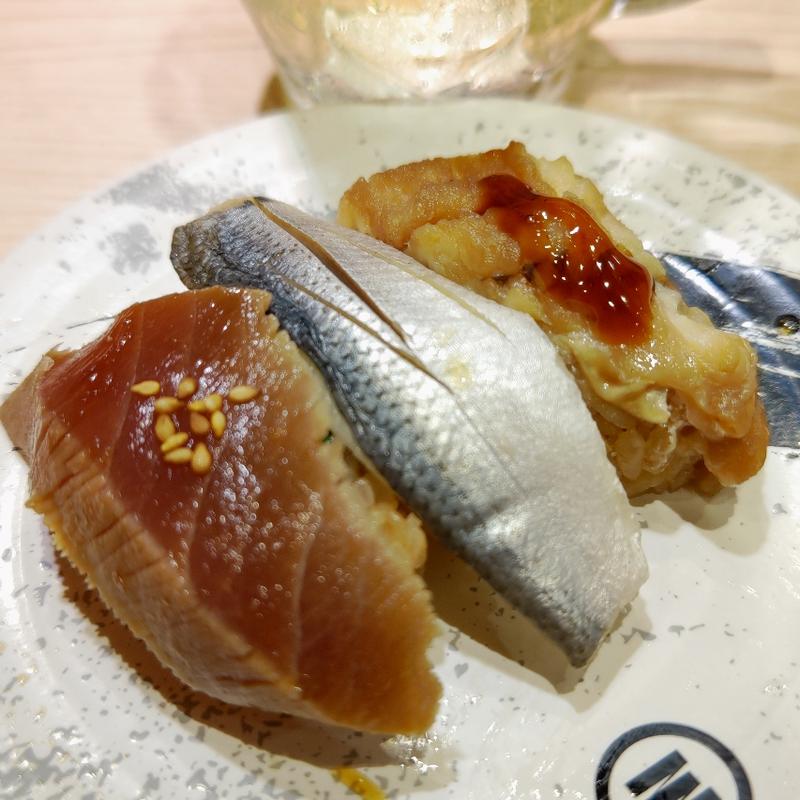 王道江戸前三貫盛(回転寿司みさき イオンフードスタイル港南台店)