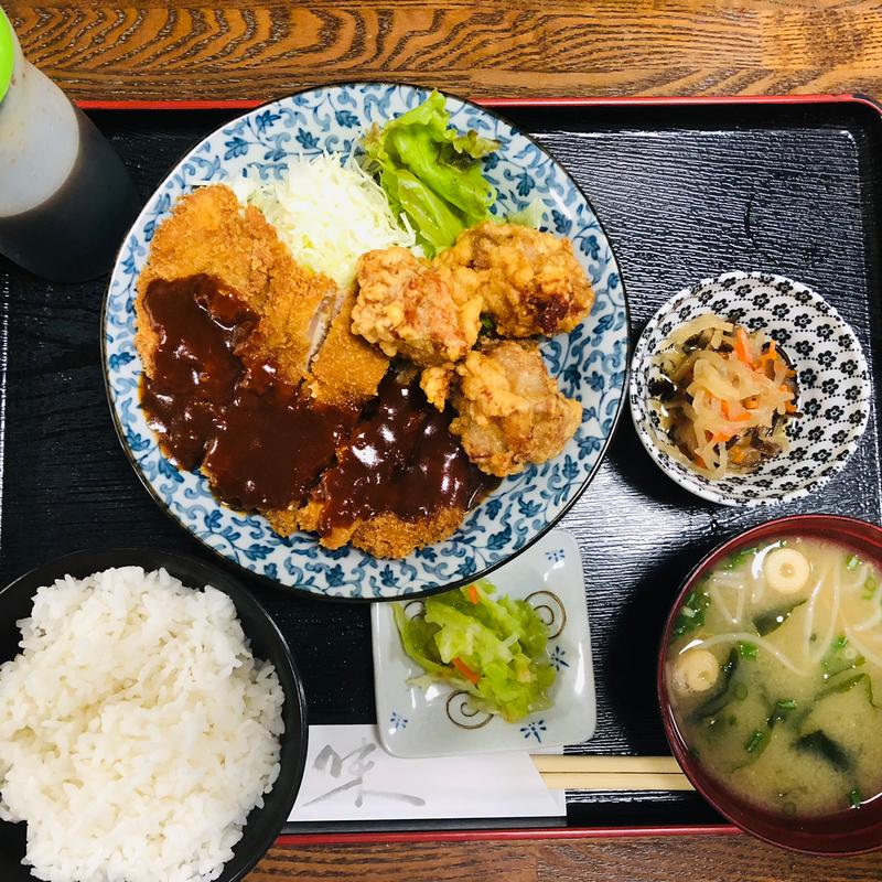 チキンカツと唐揚げwメイン_日替わりランチ(お食事処 平塚茶や)