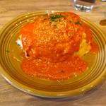 オムライス（オリジナルトマトソース）　ライス大盛り(Goat's Fields Café)