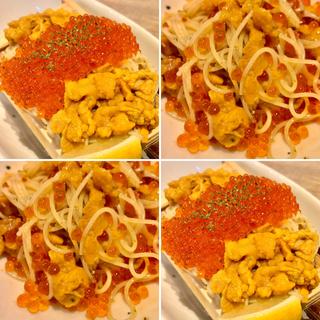 うにといくらの冷製パスタ