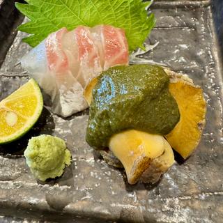 アテに鯛と蒸しアワビ