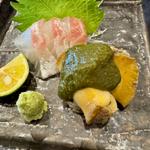 アテに鯛と蒸しアワビ