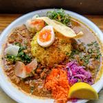 2種あいがけカレー(アゴだしと間引き菜のポークキーマ・スパイスチキンカレー)(咖喱 檸檬 2号店)