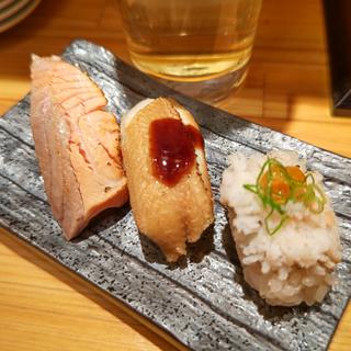 秋の炙り三貫握り(江戸前横丁 横浜ポルタ店)