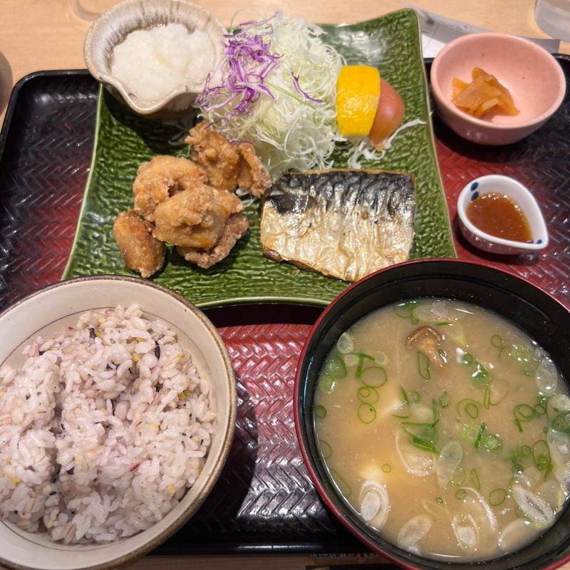鯖の炭火焼きと鶏の竜田揚げ(大戸屋ごはん処 大宮ステラタウン店)