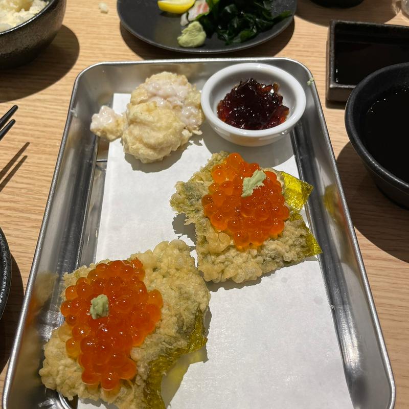 イクラカナッペ、白子(天ぷらとワイン 大塩 天満市場店)