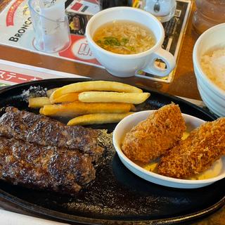 ブロンコおじさんのこだわり炭焼きがんこハンバーグ＆大粒牡蠣フライランチ(ステーキハウス ブロンコビリー小手指店)