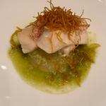 かさごのオーブン焼き ズワイガニと法連単のエマルジョン