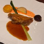 山梨県ブランド鶏信玄鶏のロースト 黄金柚子胡椒のソース