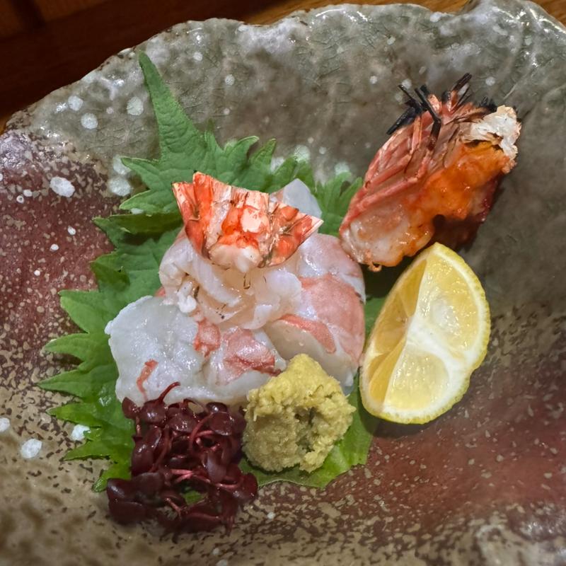 明石浦産足赤海老の刺し身(よもぎ)