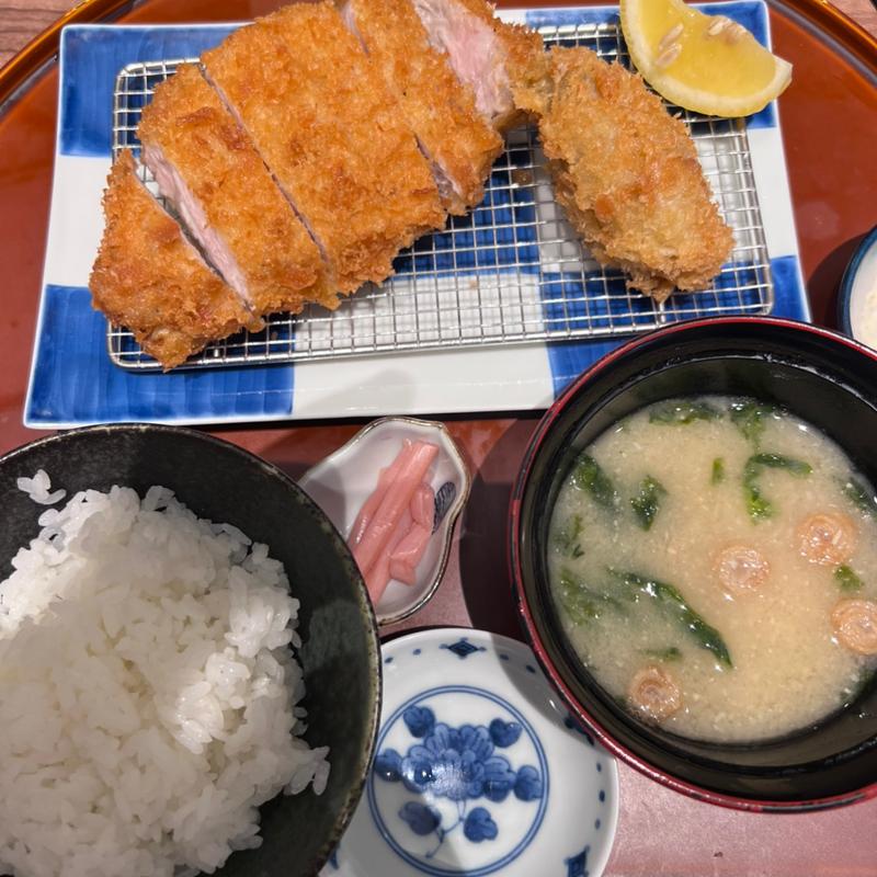 熟成 厚切りロースかつ 御膳 上 + かきフライ(恵比寿かつ彩店)