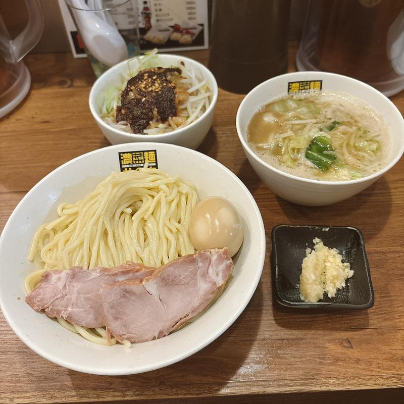 濃菜つけ麺（麺中盛,味玉トッピング）,カラベジ,生ニンニク(濃菜麺 井の庄)
