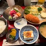 刺身三点盛りとクリームコロッケ(旬菜魚 いなだ)