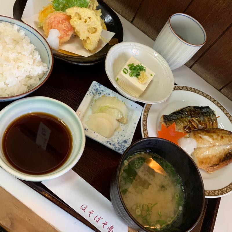 焼鯖,野菜天定食(ほそぼそ亭)