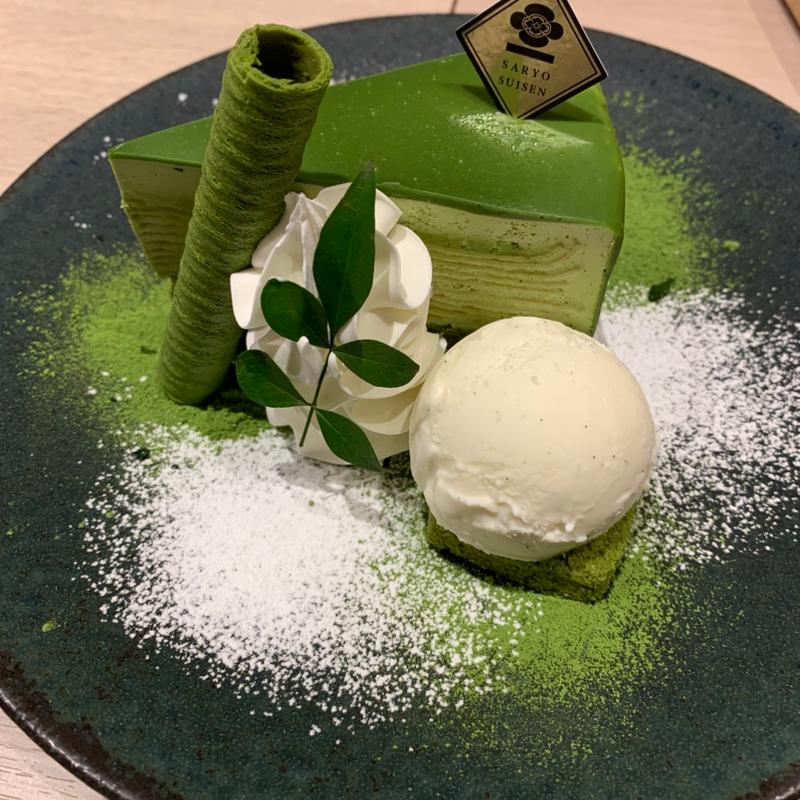 お濃い抹茶ミルクレープ お飲み物セット(茶寮翠泉池袋東武店)