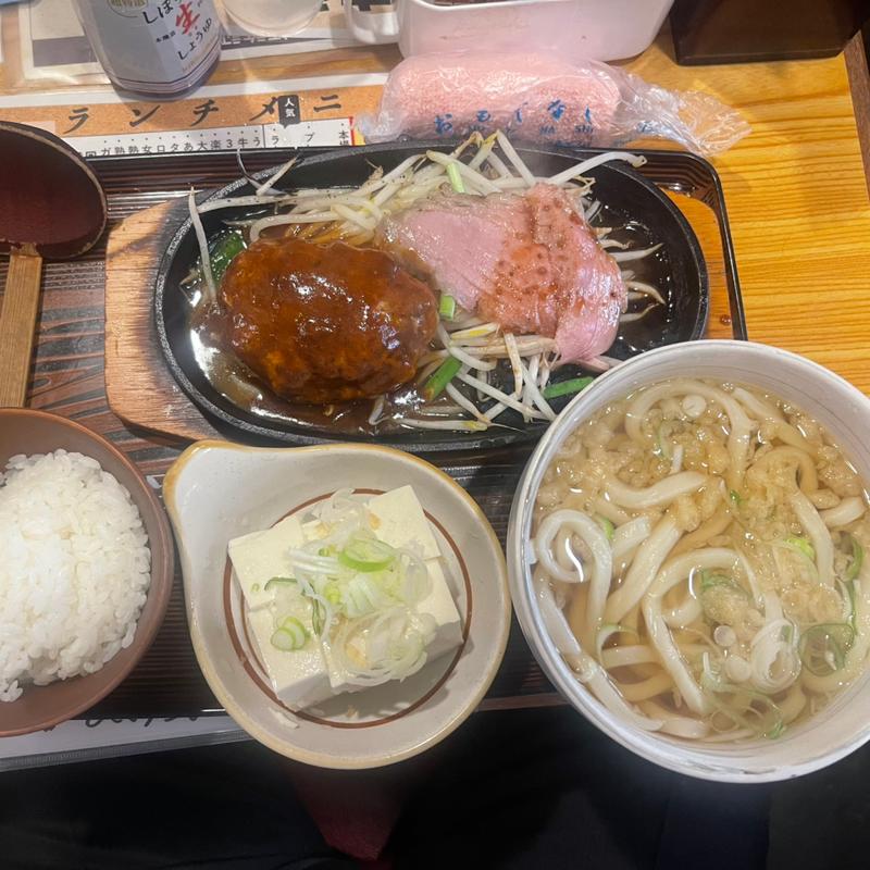 ハンバーグ&ローストビーフのセット(武州うどんあかね&みどりダイニング)