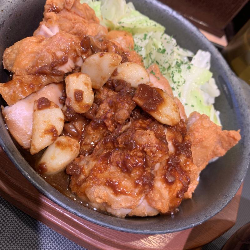 にんにく醤油の揚げる鶏テキ定食 豚汁(松のや 上板橋店 )