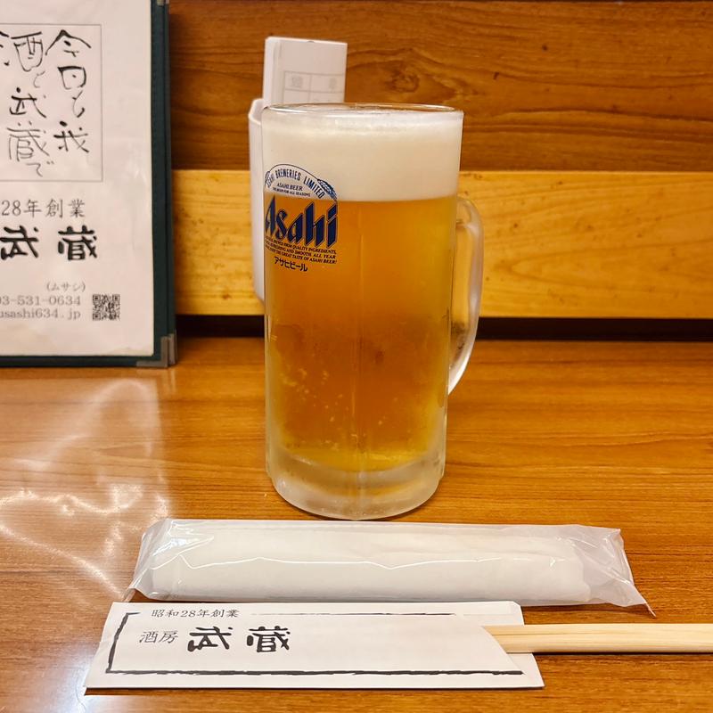 生ビール中ジョッキ(酒房 武蔵)