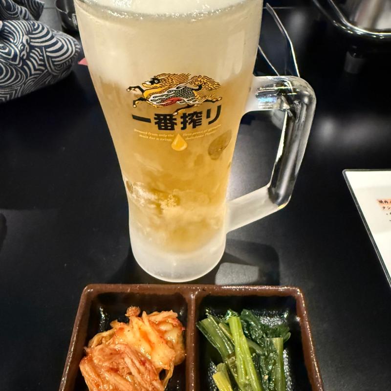 生ビール　お通し(カウンター焼肉哲仁)