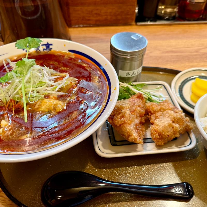 酸辣湯麺激辛＋唐揚げセット(さんぽう亭 燕店 )