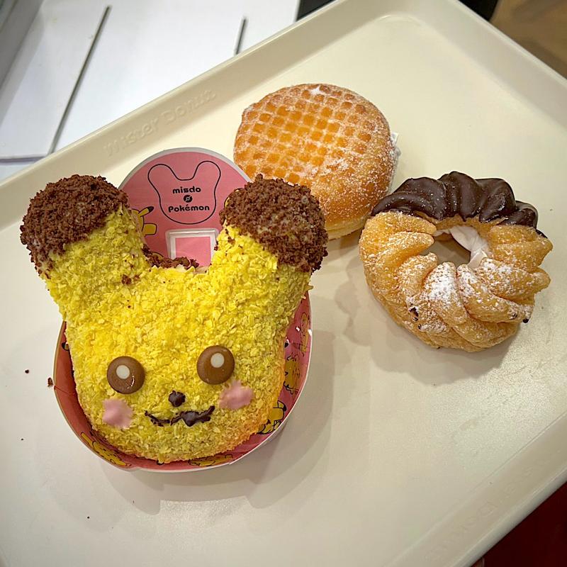 もふもふピカチュウドーナツ、エンゼルクリーム、エンゼルフレンチ(ミスタードーナツ 福島駅前ショップ)