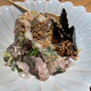 あじの生姜麹なめろう(新橋 日本酒 おだしと、おさけ。すずめ)