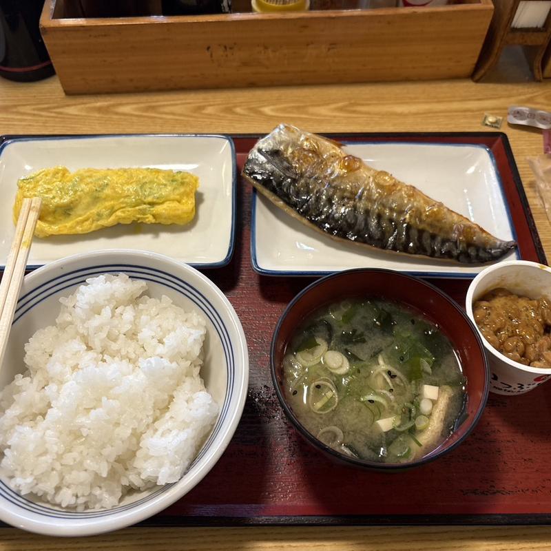 ご飯　味噌汁　納豆　さば塩焼　玉子焼き(まいどおおきに食堂 三郷たかの食堂)