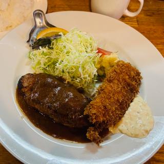 ハンバーグ&サーモンフライ