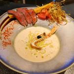 手長海老 濃厚クリーム仕立て ～鹿のロースト添え～(サーモンnoodle横浜)