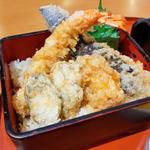 大海老と牡蠣の天重