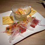 カルパッチョ2種とサーモンのミモザ仕立て