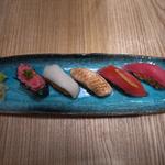 ネギトロ軍艦＆えんがわ＆炙りサーモン＆漬けまぐろ＆まぐろ