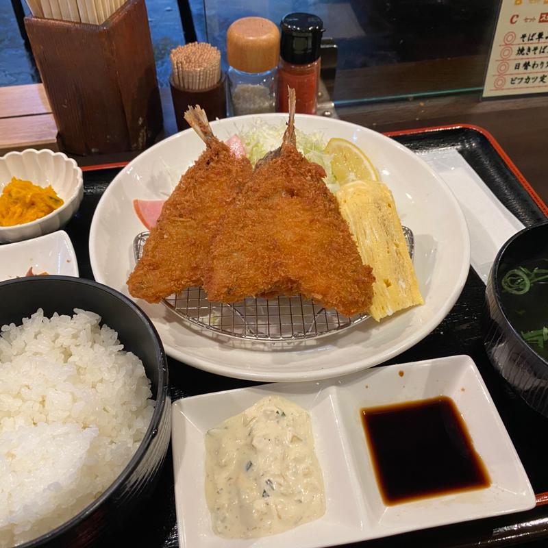 アジフライ定食(鉄板焼の居酒屋 まさん)