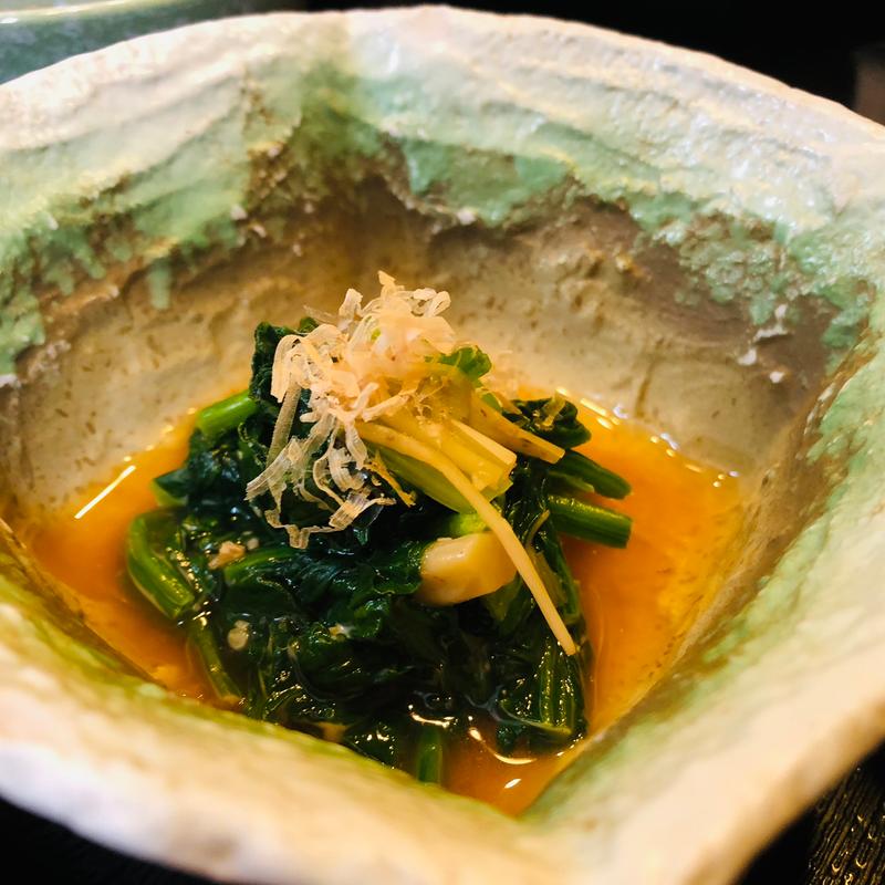 ほうれん草のお浸し_刺身付き天ぷら定食(和食 みち潮)